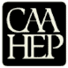 logo with the letters "CAAHEP" in white with a black background